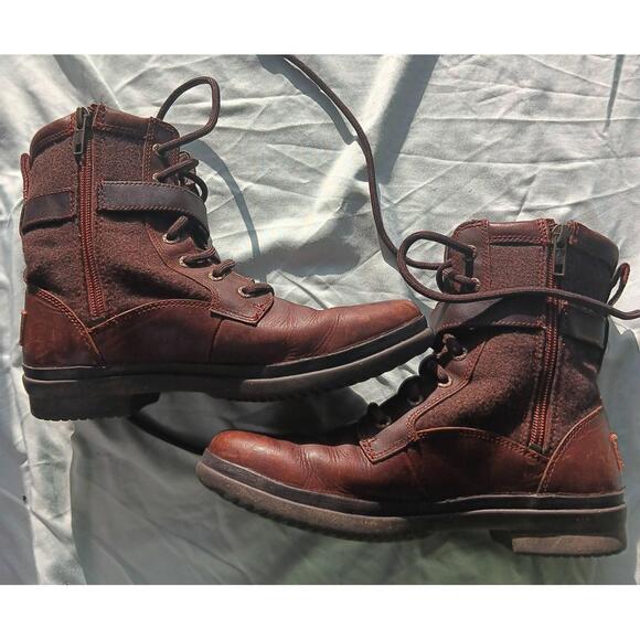 UGG Shoes - UGG Womens 7 Brown Kesey Combat Boots Waterproof Shearling Warm Rugged